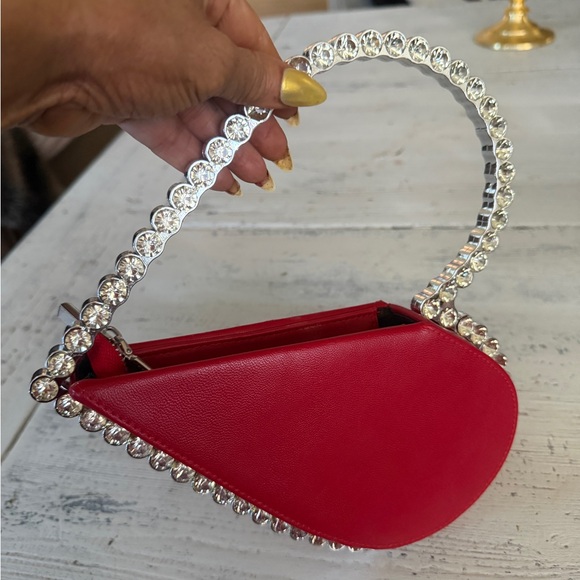 Red Crescent Crystal-Handle Evening Bag - Picture 2 of 2